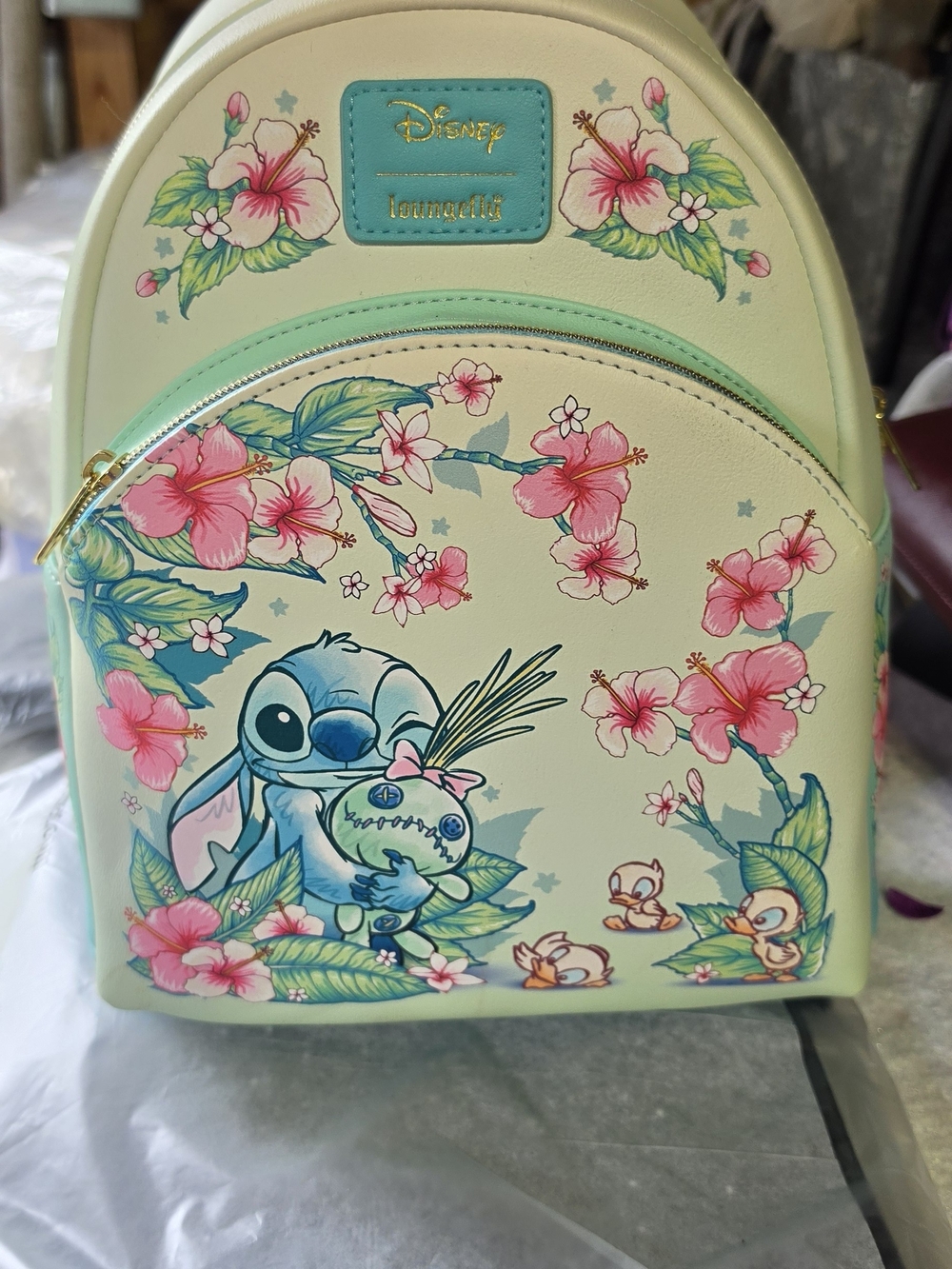 Loungefly Cream & Aqua Stitch Floral Mini Backpack